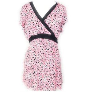 Motherhood Maternity Women's Pink Black V Neck Waist Back Tie Tunic Top Large